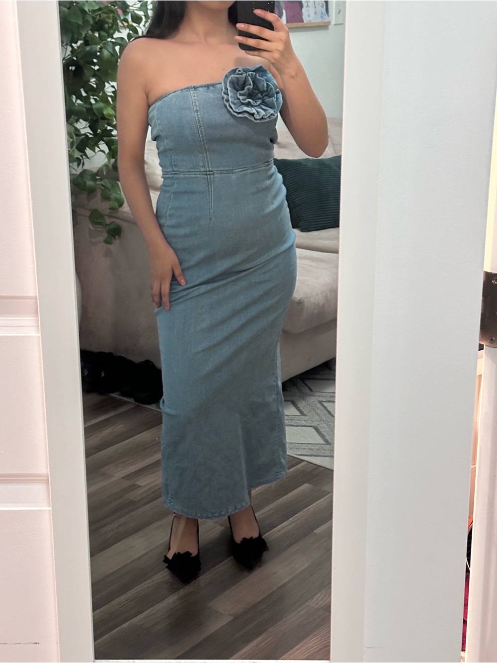 Torn by Ronny Kobo Strapless Denim Blue Dress